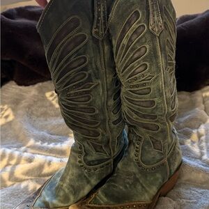 LIBERTY Black Green Leather Western Boots